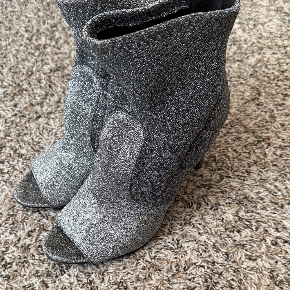 Glitter Peep-Toe Women Ankle Boots - Silver mesh like material